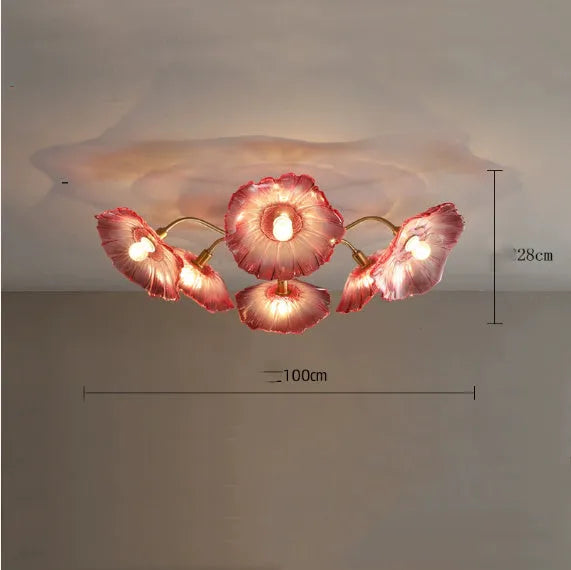 Creative multi-head flower ceiling lamp with purple flowers and warm light setting