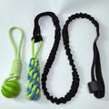 Green corncob handle dog tug rope toy made of cotton thread for bite and pull play
