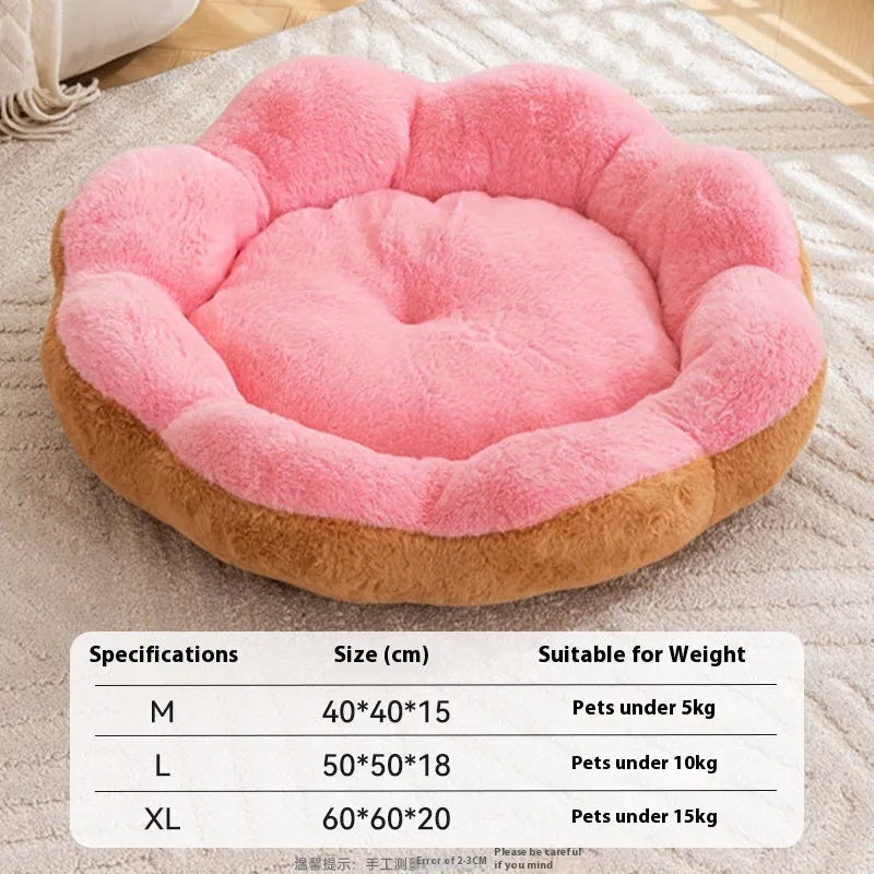 Round rabbit plush cat bed with a detachable washable cover in grey and black colour.