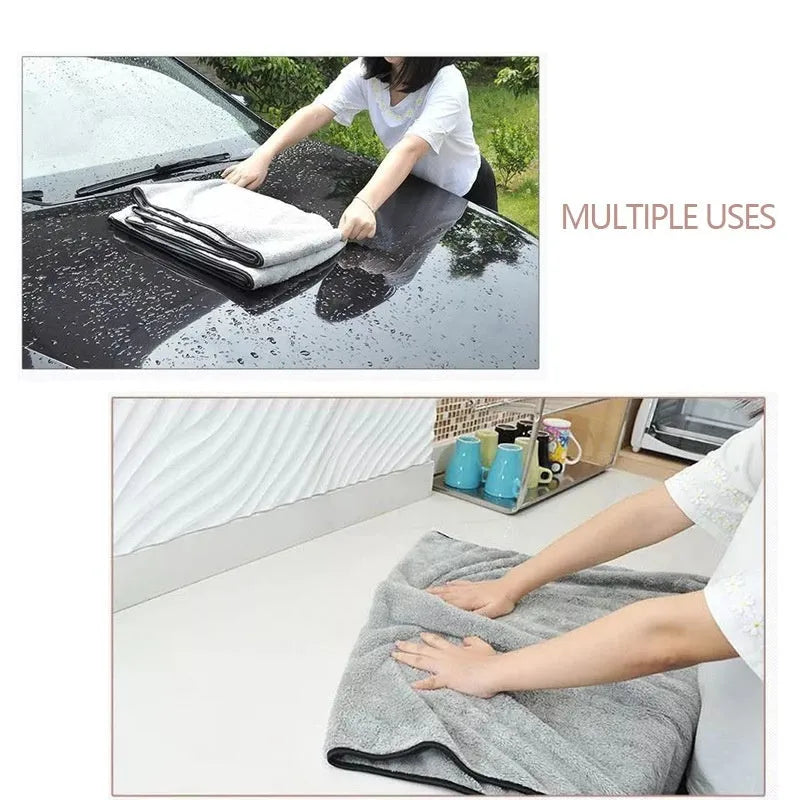 Microfiber car wash towel shown in three size variations for automotive cleaning