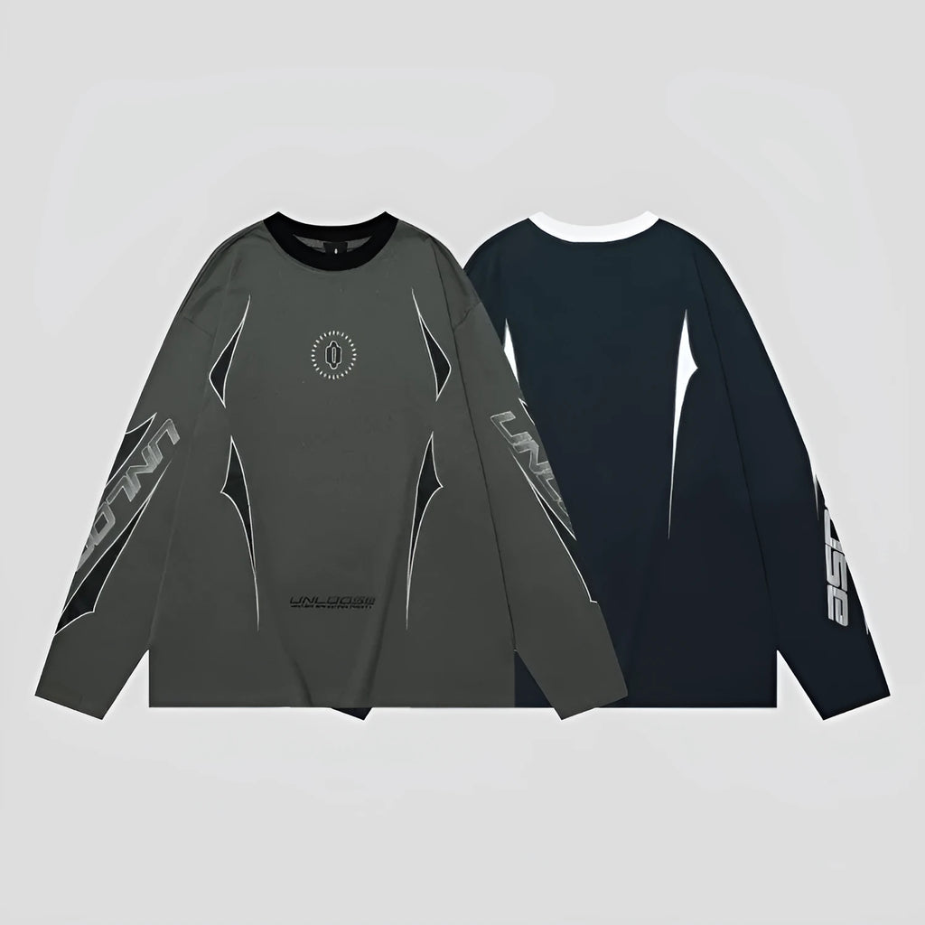 Grey cotton men's pullover with drop shoulder sleeves and front letter pattern