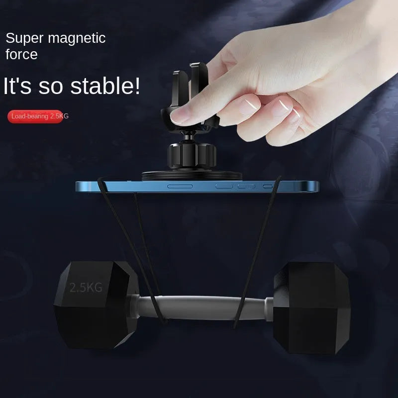 Black aluminium alloy magnetic car phone holder mounted on air vent with smartphone attached