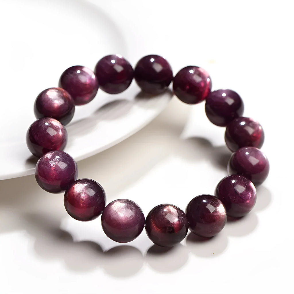 Natural purple lepidolite crystal bracelet with polished round geometry beads in multiple size options