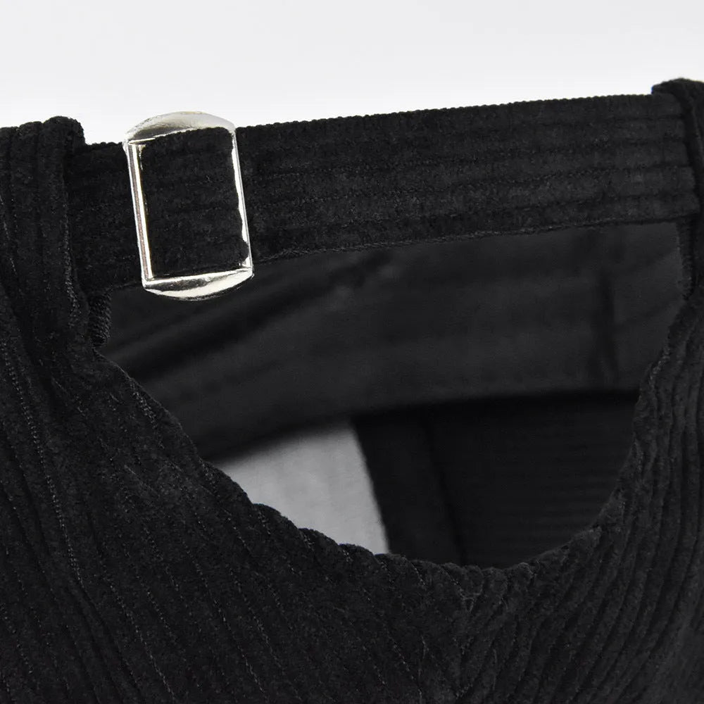 Cotton corduroy peaked cap for men with flat brim in black colour
