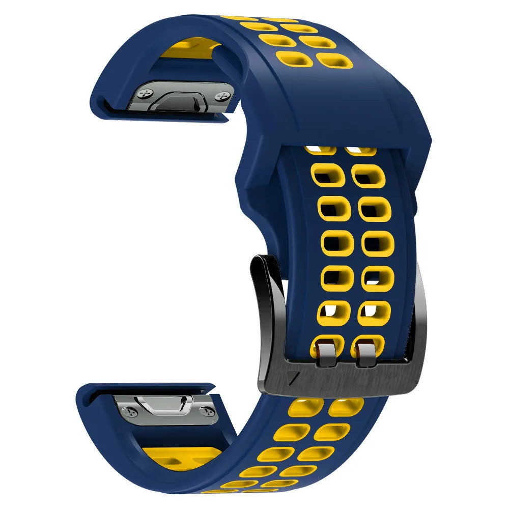 Quick release silicone watch strap in two-colour sports design with pin buckle