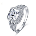 Women's geometric zircon ring with hollow quadrilateral design in platinum colour