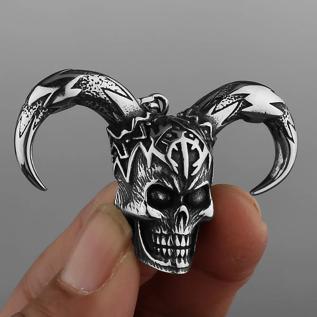 Clown skull titanium steel necklace with ghost head chain polished finish