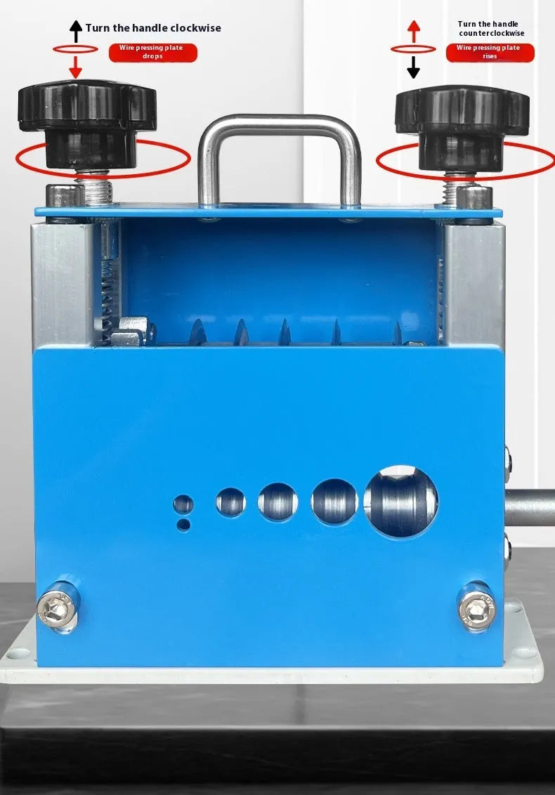 SD-017 manual wire stripping machine showing adjustable mechanism for wires 0.5-17mm diameter