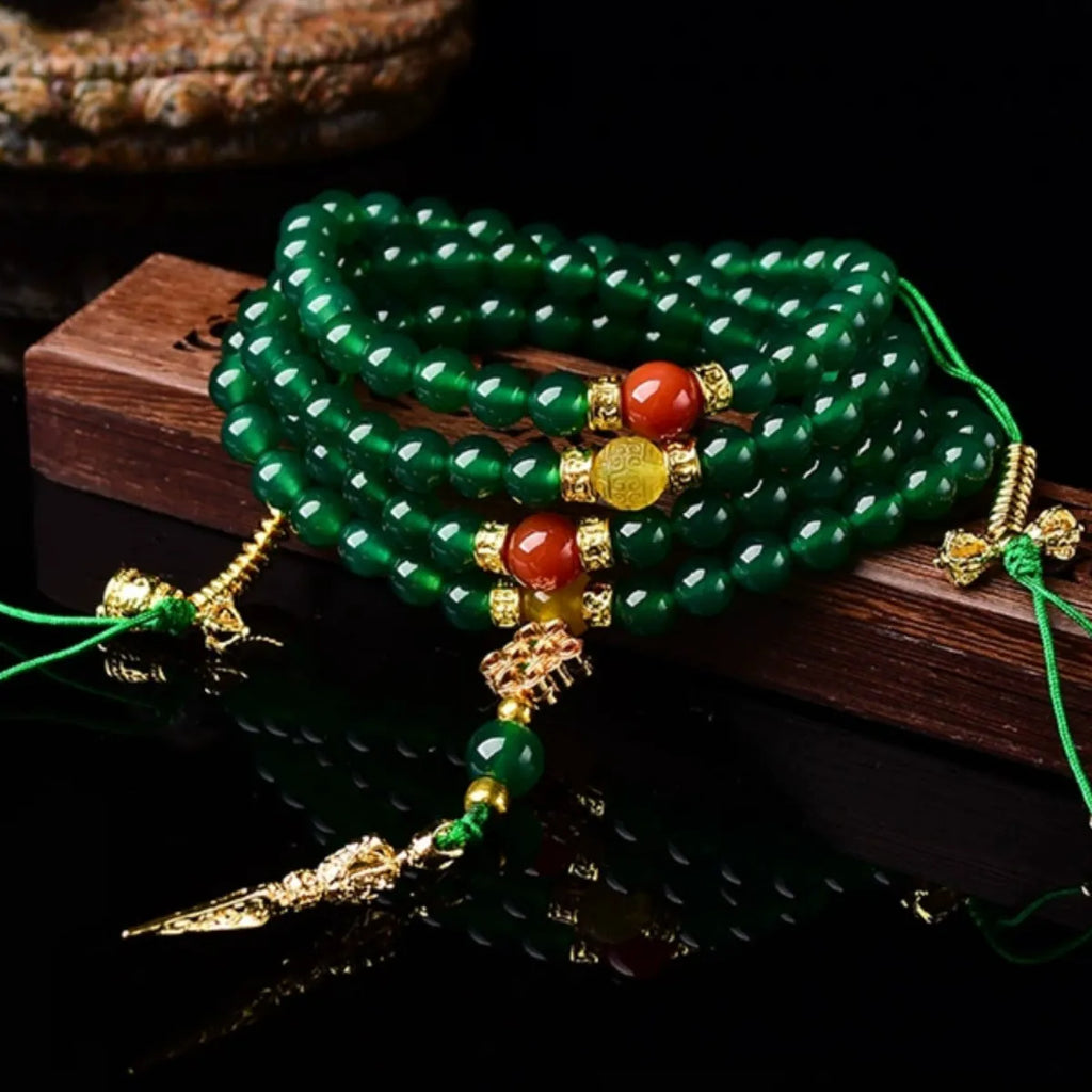 Brazilian green agate multi-circle bracelet showing natural stone beads in three size options