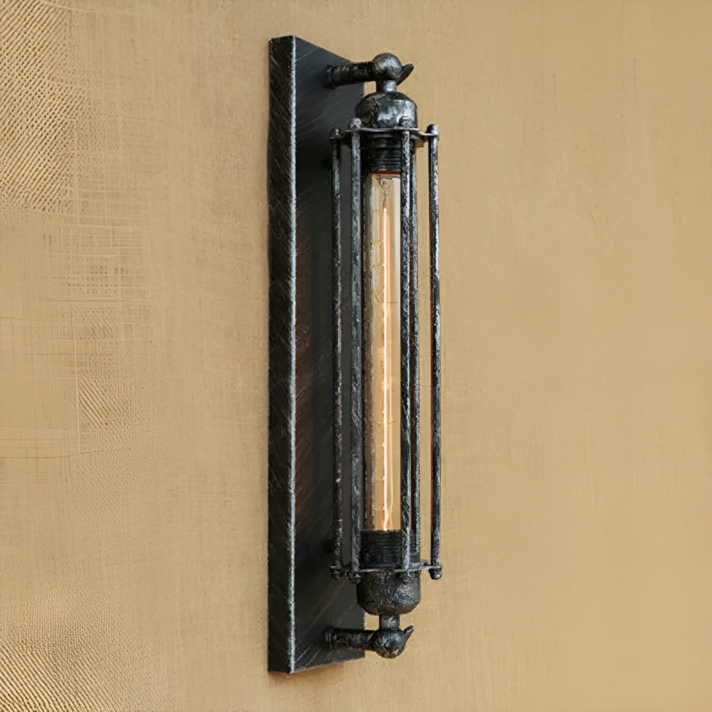 Industrial retro flute design iron wall lamp in black, bronze, rust, or silver finish