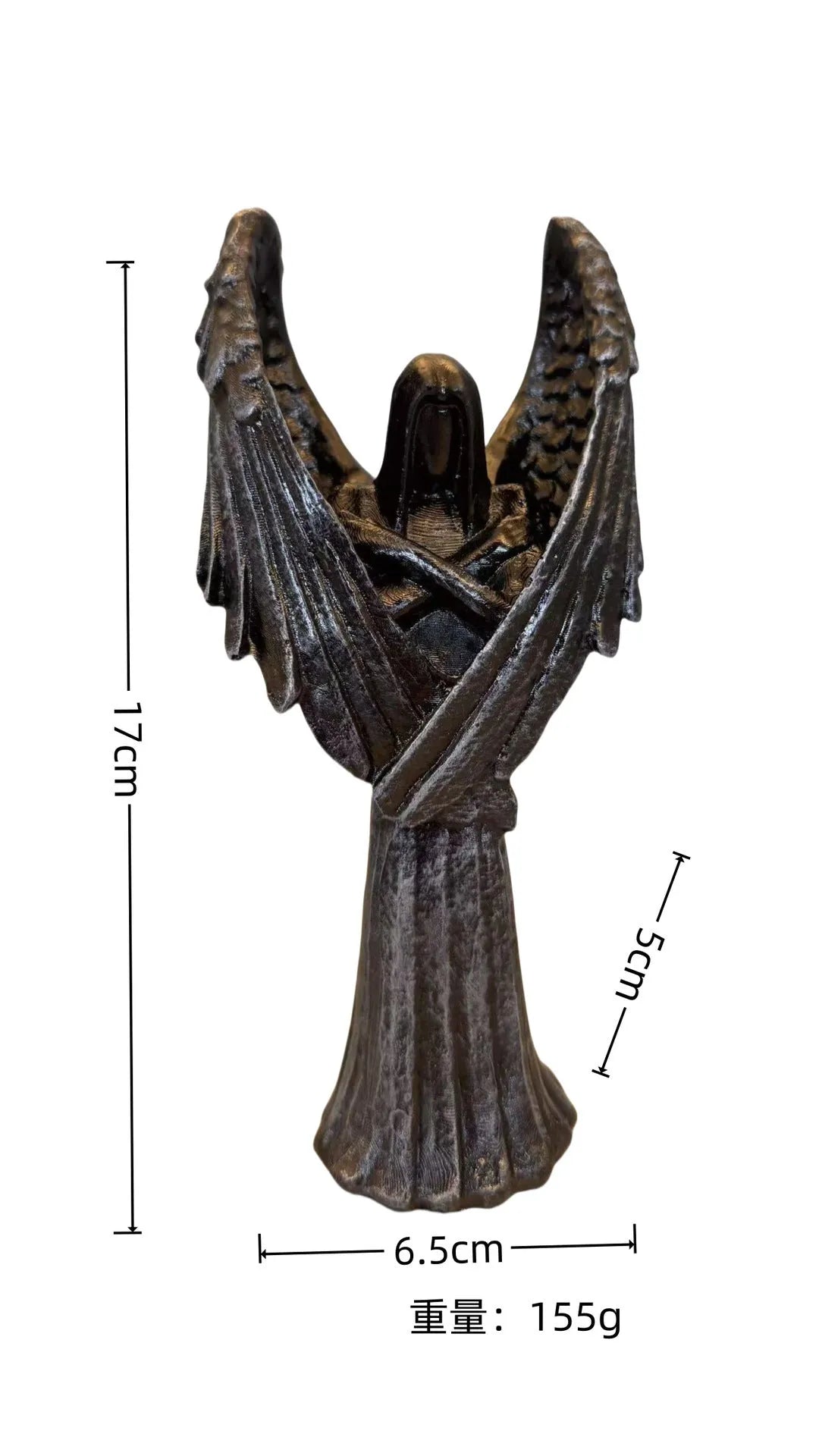 Dark angel resin ornament statue measuring 17cm tall on a display surface.