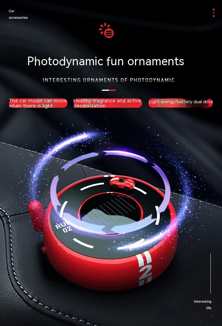 Round car-shaped solar-powered aromatherapy decoration in black colour with modern design