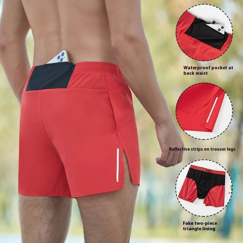 Men's loose fit off-road running shorts in black, shown for marathon and cross-country running