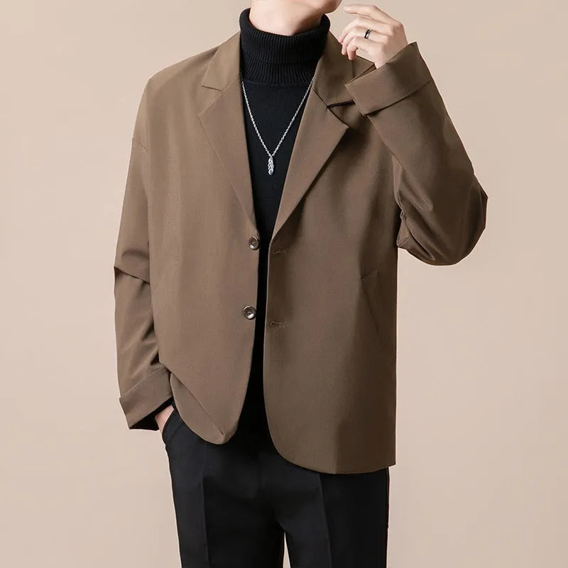Men's loose fitting casual suit jacket in polyester blend fabric available in four colours