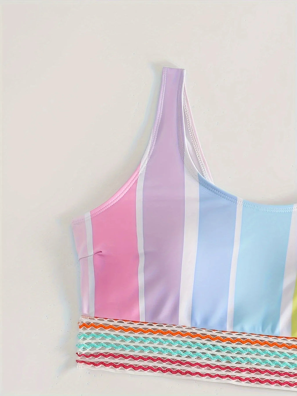 Women's striped bikini swimwear set with briefs bottoms in picture colour