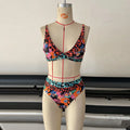 Women's high-waisted floral print bikini swimsuit in polyester fabric