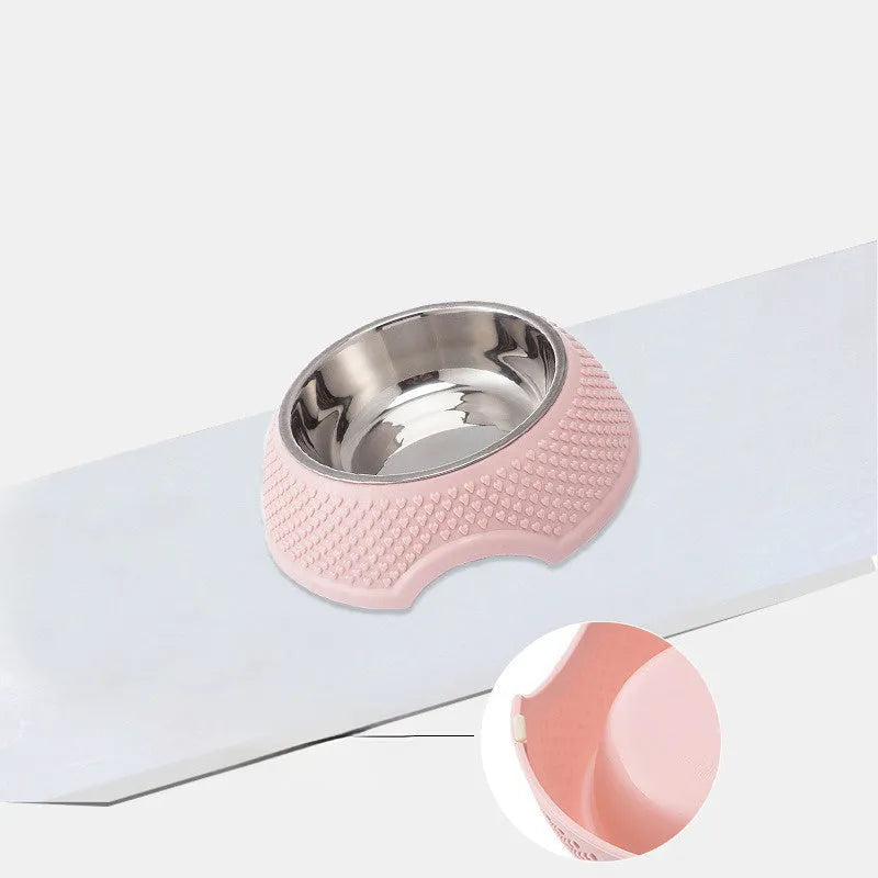 Stainless steel pet bowl with non-slip base in blue colour showing 19cm diameter