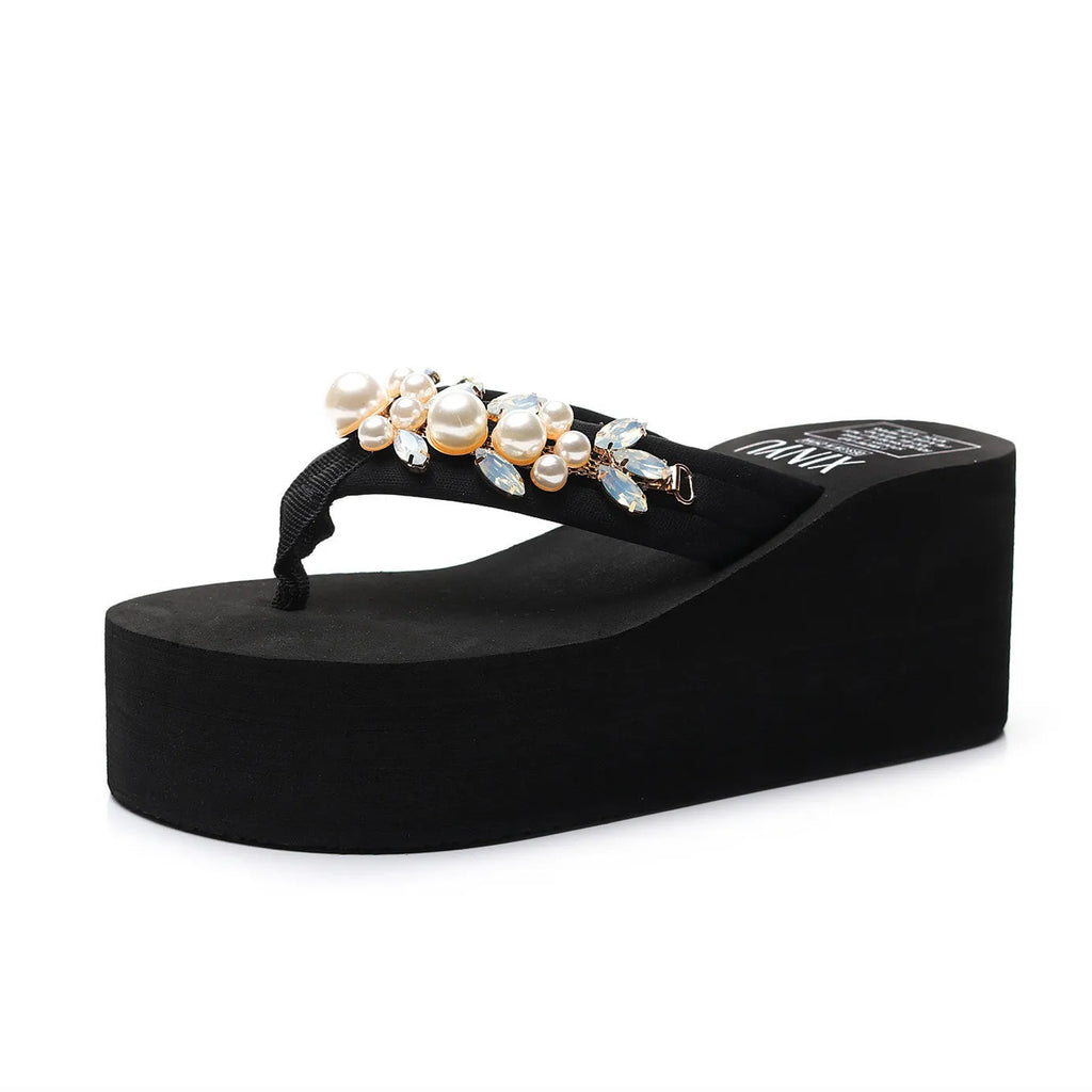 Women's high-heeled flip-flops with cotton cloth upper in beige colour