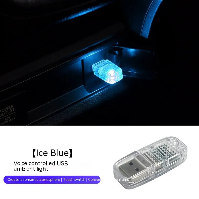 Car USB atmosphere light with touch controls and voice command RGB lighting functionality