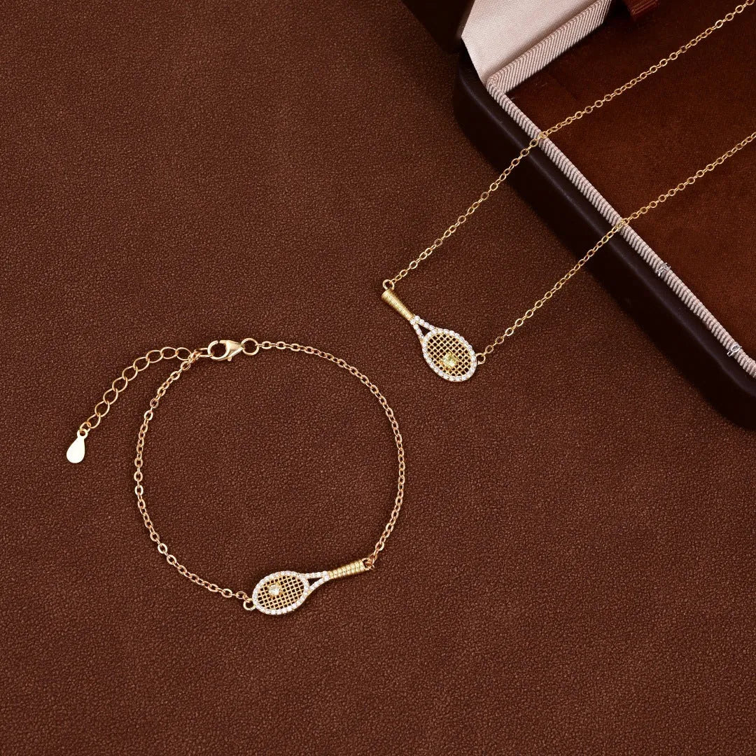 S925 silver grid tennis racket pendant necklace set with yellow diamond accent for women