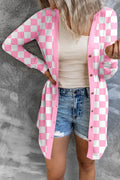 Women's long plaid coat loose knitted cardigan in street fashion style