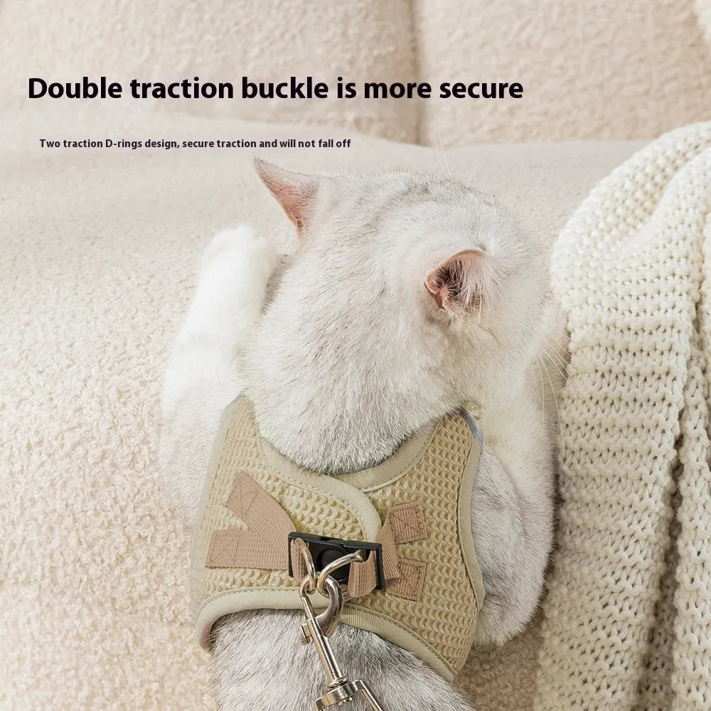 Brown cloth cat harness chest strap with lead attachment loop in size small.