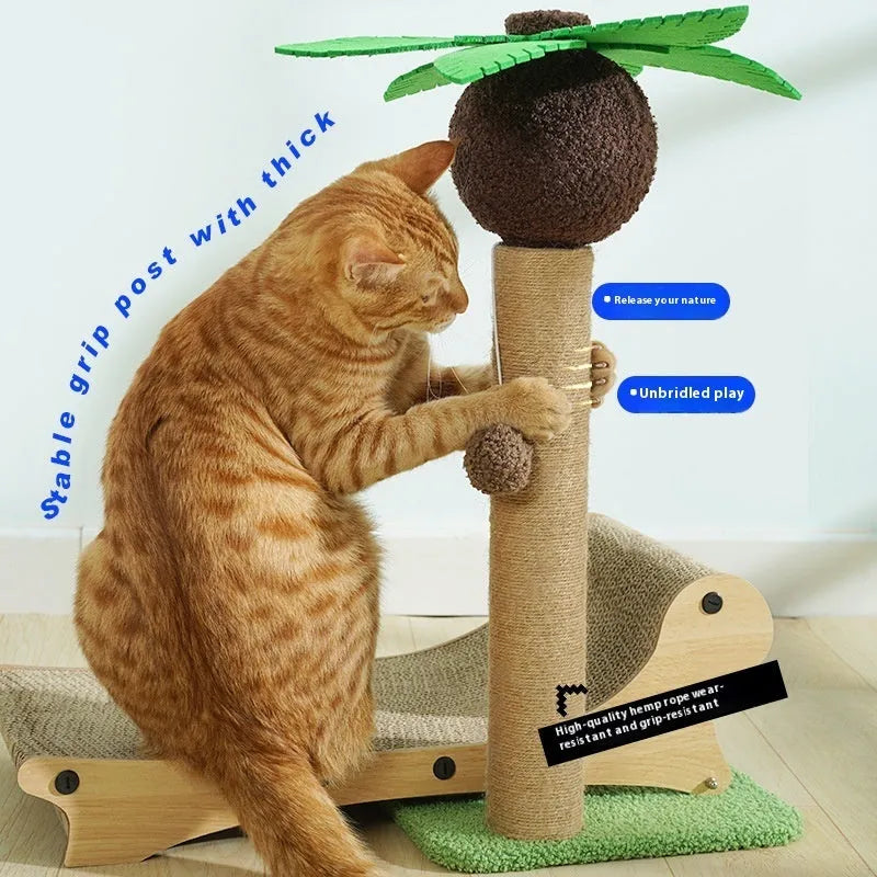 Wooden beach chair shaped cat climbing frame with scratch board surface and hemp mat column