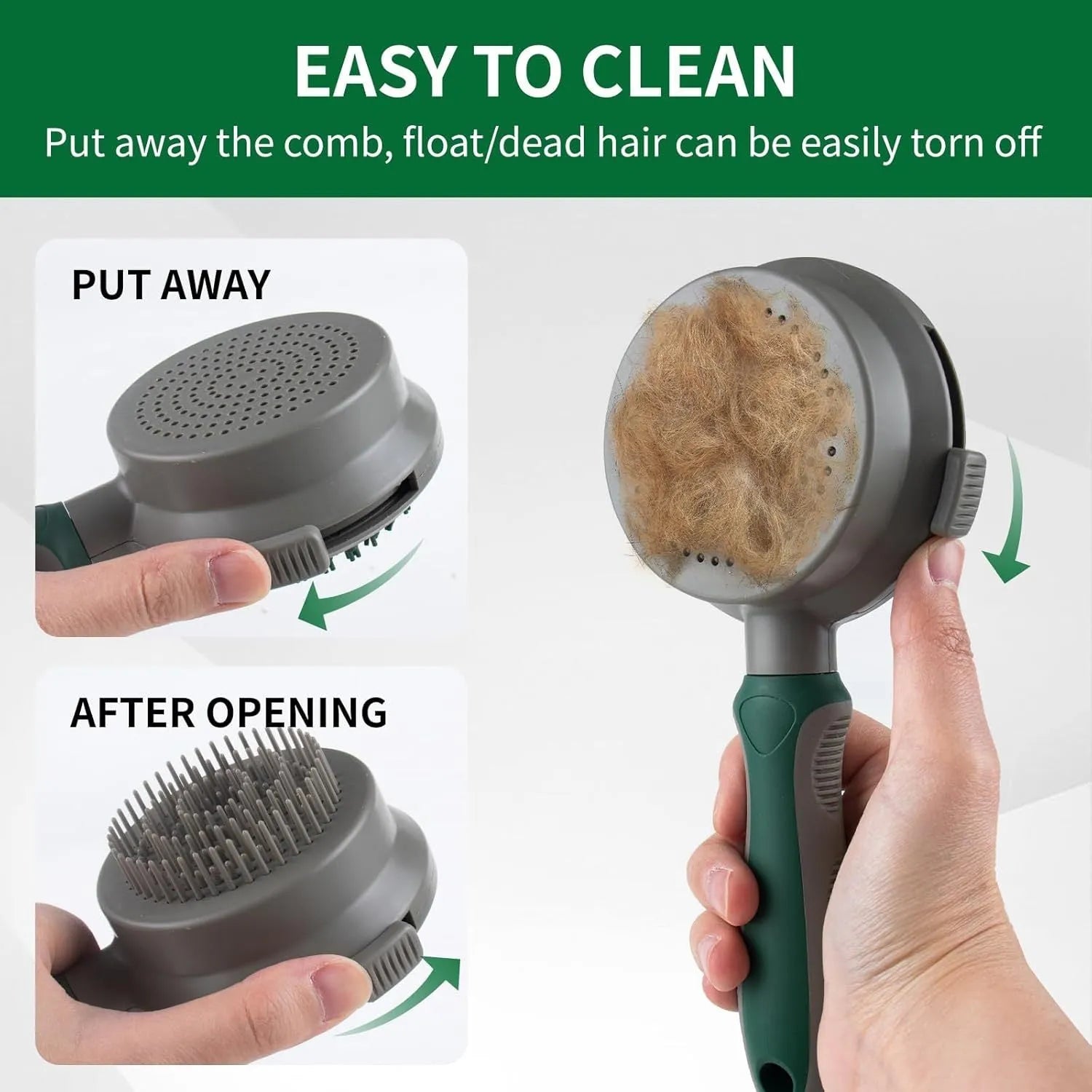 Green two-sided silicone pet brush with slicker brush and massager sides