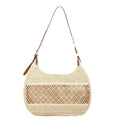 Women's casual soft straw cross body bag in khaki beige with horizontal square shape and sandwich pocket