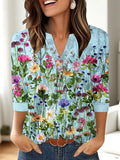 Women's loose-fit casual V-neck top with a 3D pattern design in various colours.