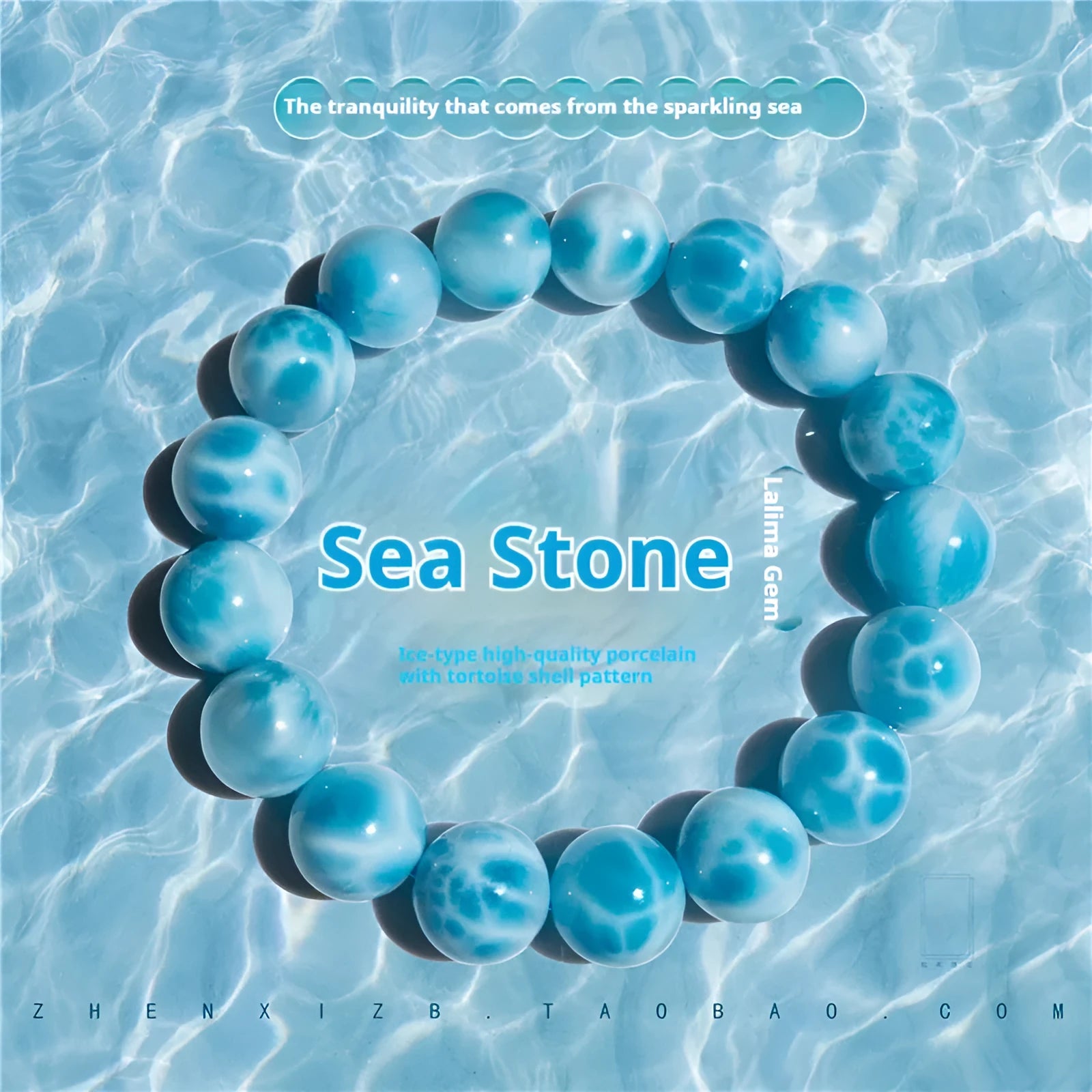 Blue bodhi bracelet with natural crystal sea-pattern stones and pearl accents in Maillard style