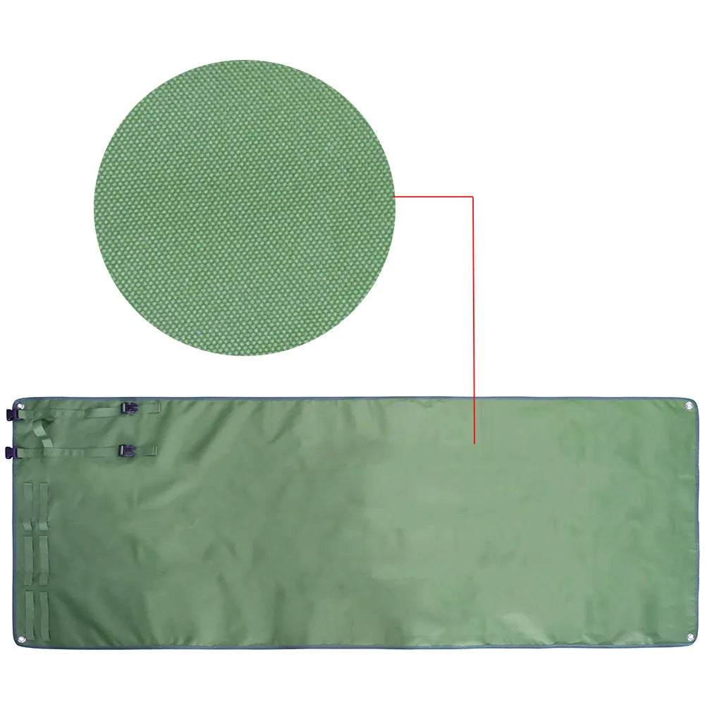 Tactical anti-splashing outdoor camping beach mat in Oxford cloth, 200x75cm, black colour, laid on grass
