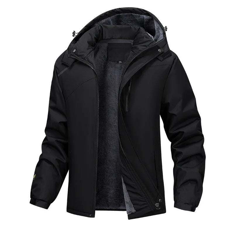 Men's plus size waterproof hooded coat in army green, black, dark grey or white colours