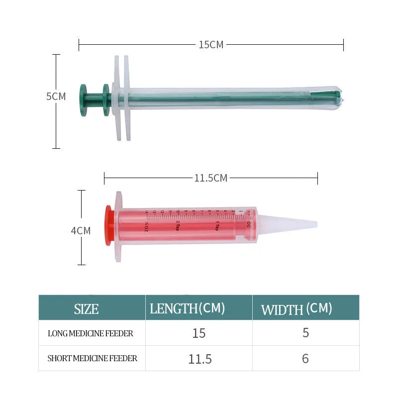 Two pet pill shooters with soft silicone tips for cat and dog medication feeding