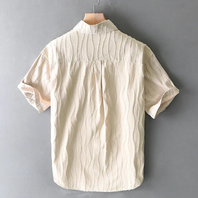 Men's pure cotton casual short sleeve shirt in Japanese fresh loose fit style