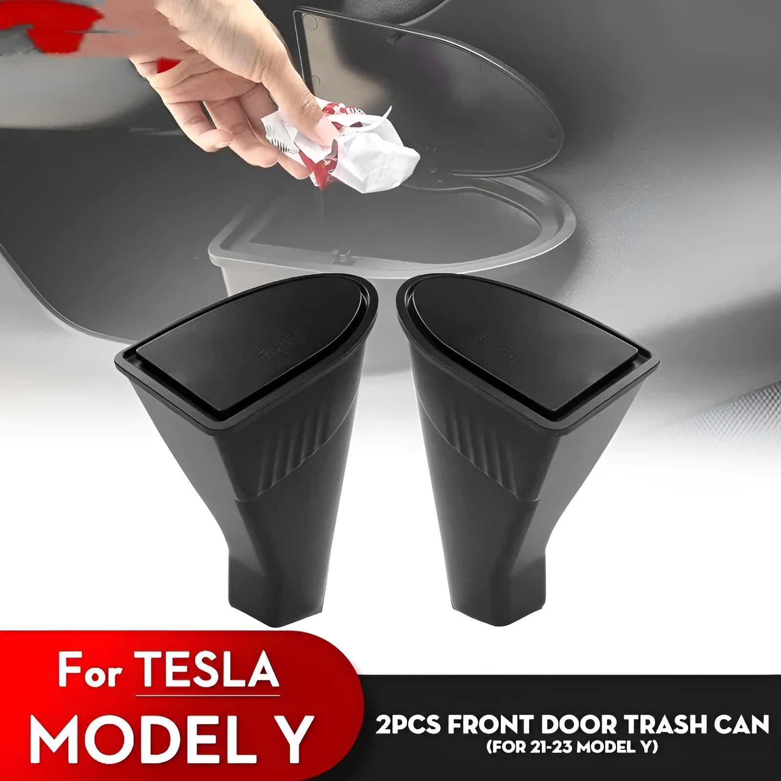 Black ABS car door trash cans sized for Tesla Model Y front door pockets