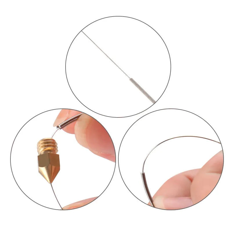 Mk8 E3D 3D printer nozzle cleaning needles in five sizes with ten pieces per box