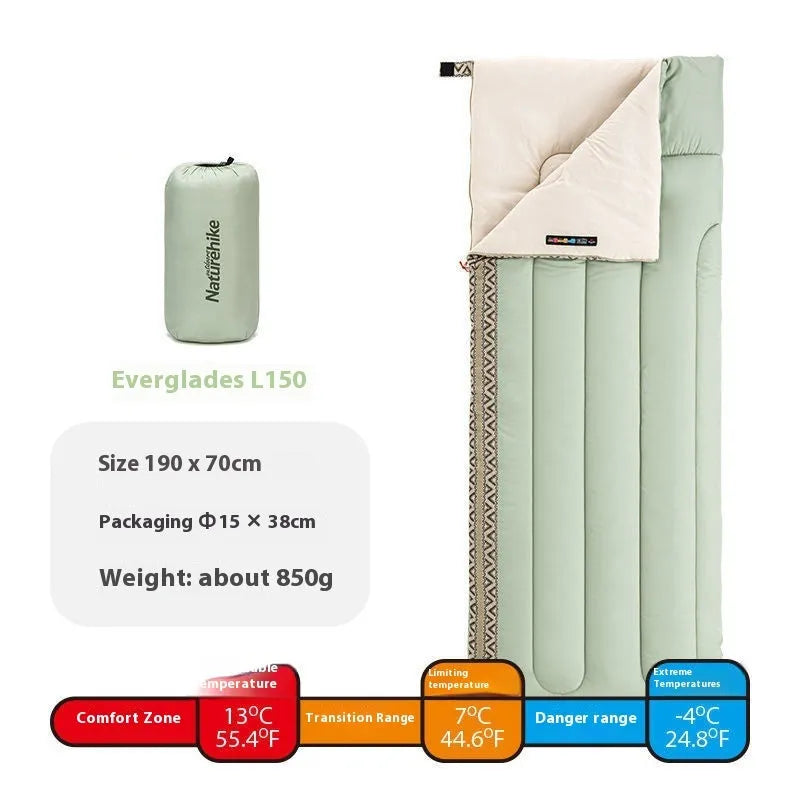 Four seasons camping sleeping bag with storage bag in Jiangnan Spring colour