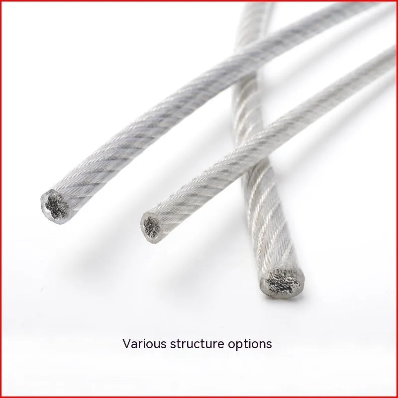 304 stainless steel invisible anti-theft wire rope cable on white background showing multi-strand construction
