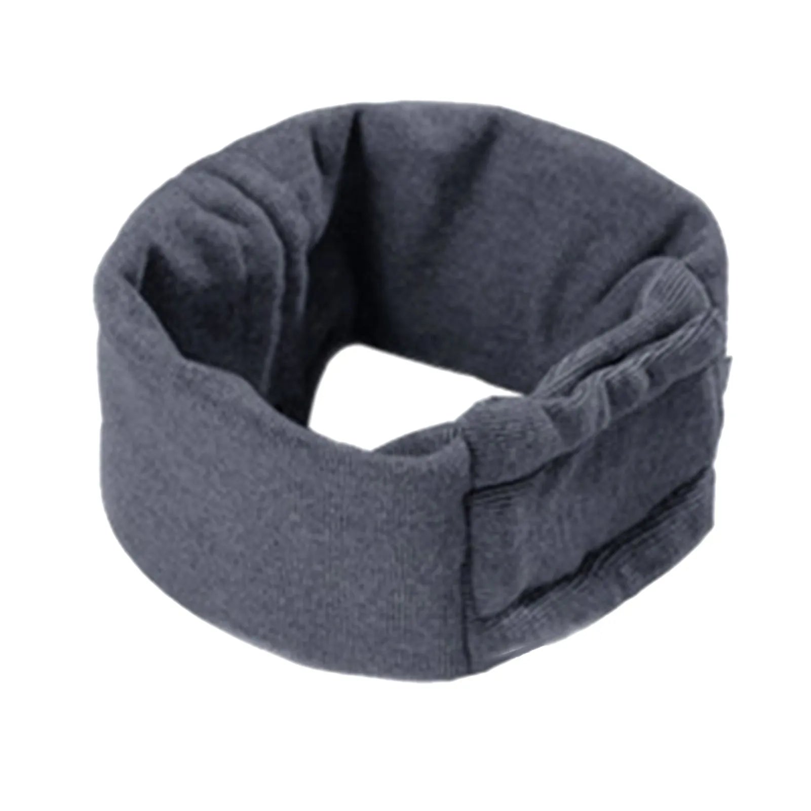 Dog wearing black calming hoodie head cover with ear wraps for noise reduction and anxiety relief