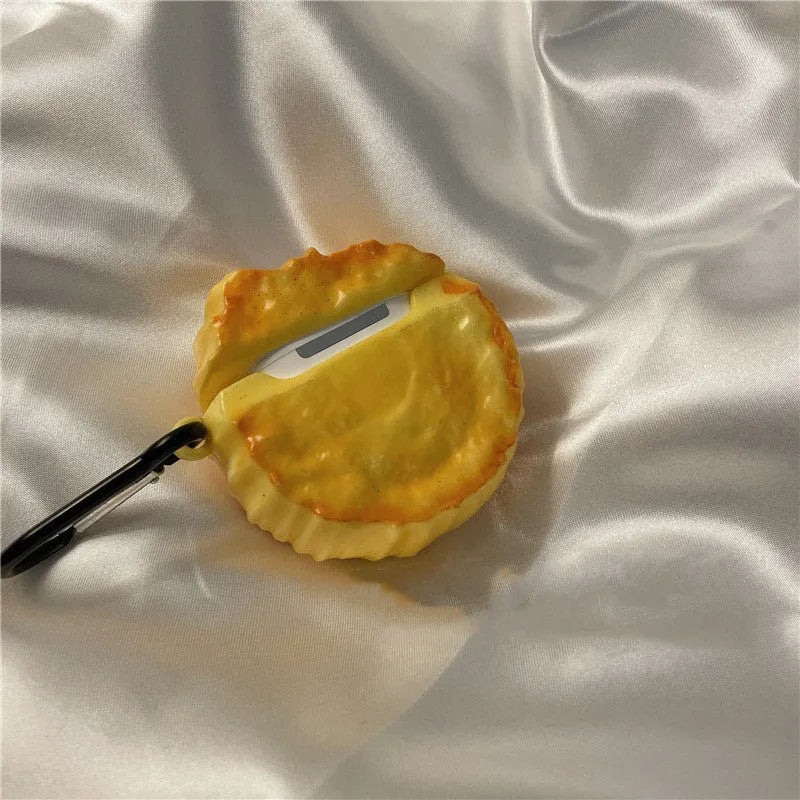 Yellow silicone butter cookie shaped protective case for AirPods charging case compatible with multiple models
