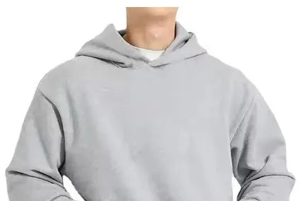 Men's grey fleece-lined cotton hoodie with wool lining and pullover design