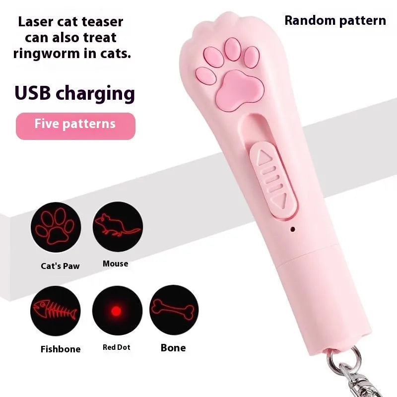 Funny cat charging toy pen light with self-stroke function in cream white, pink, or blue