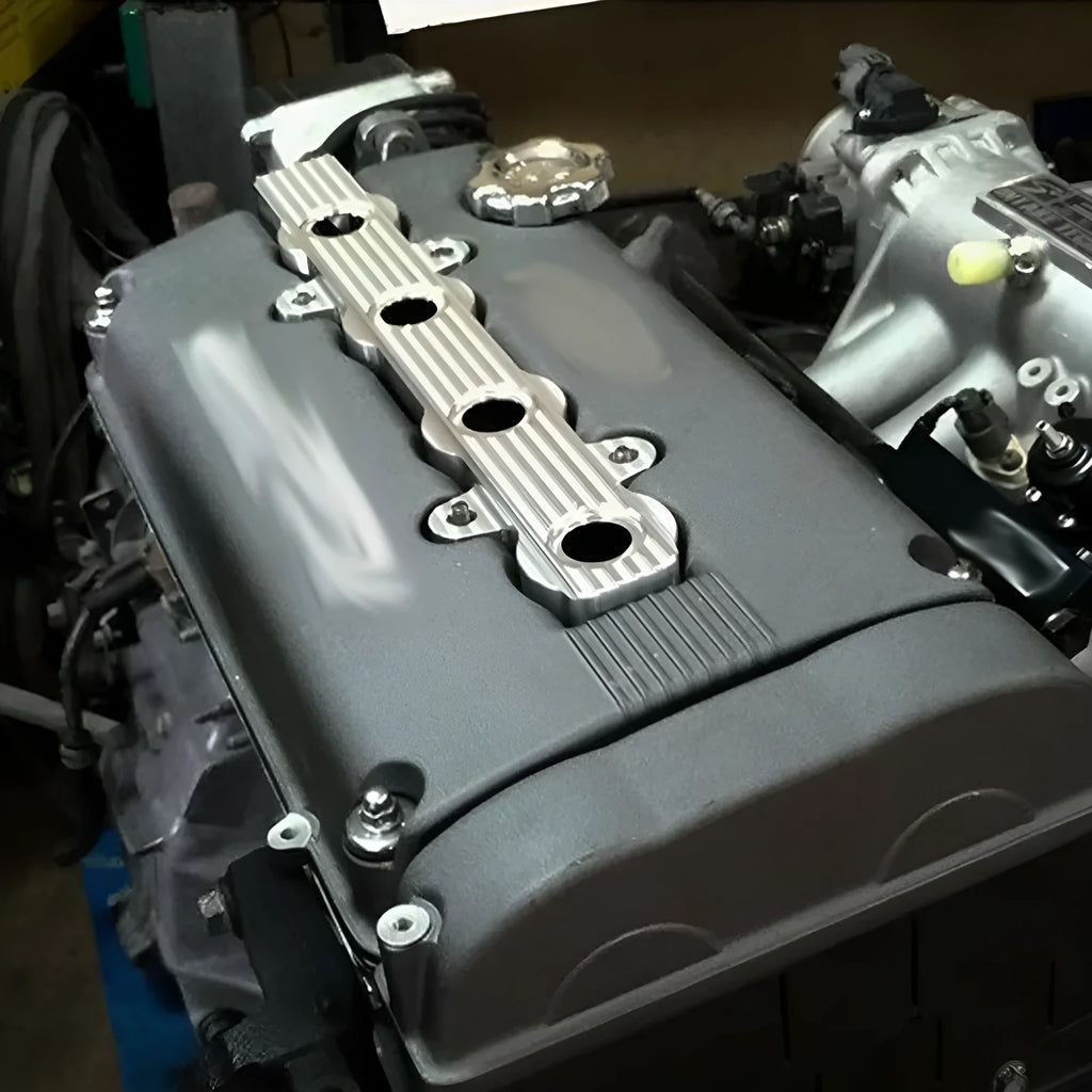 Aluminium alloy engine hood shown in blue, red, and silver colour options.