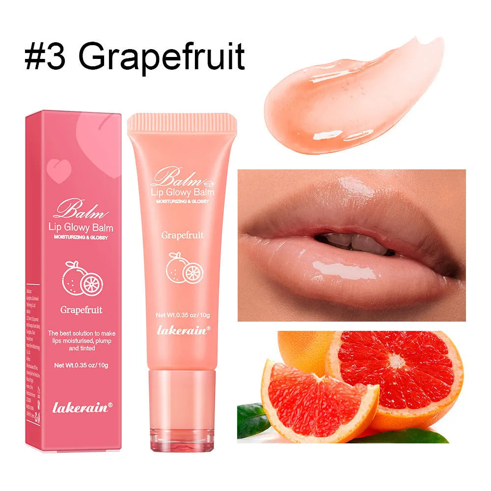 Women's lip gloss in berry, grape, grapefruit and yellow peach fruit flavours.