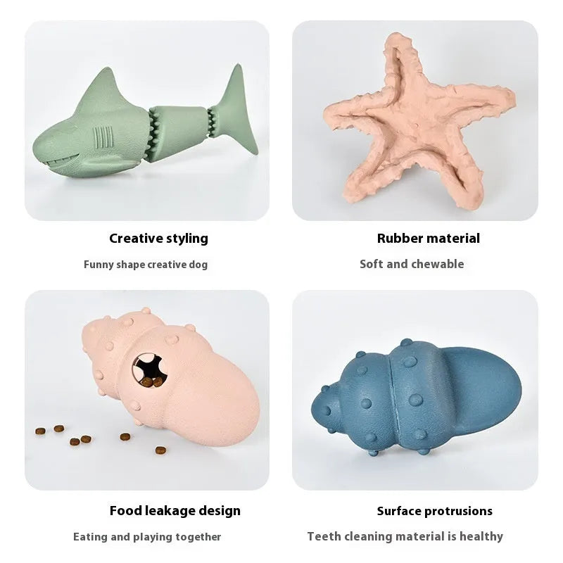 Deep sea shark shaped rubber dog toy in ocean blue colour for chewing and play