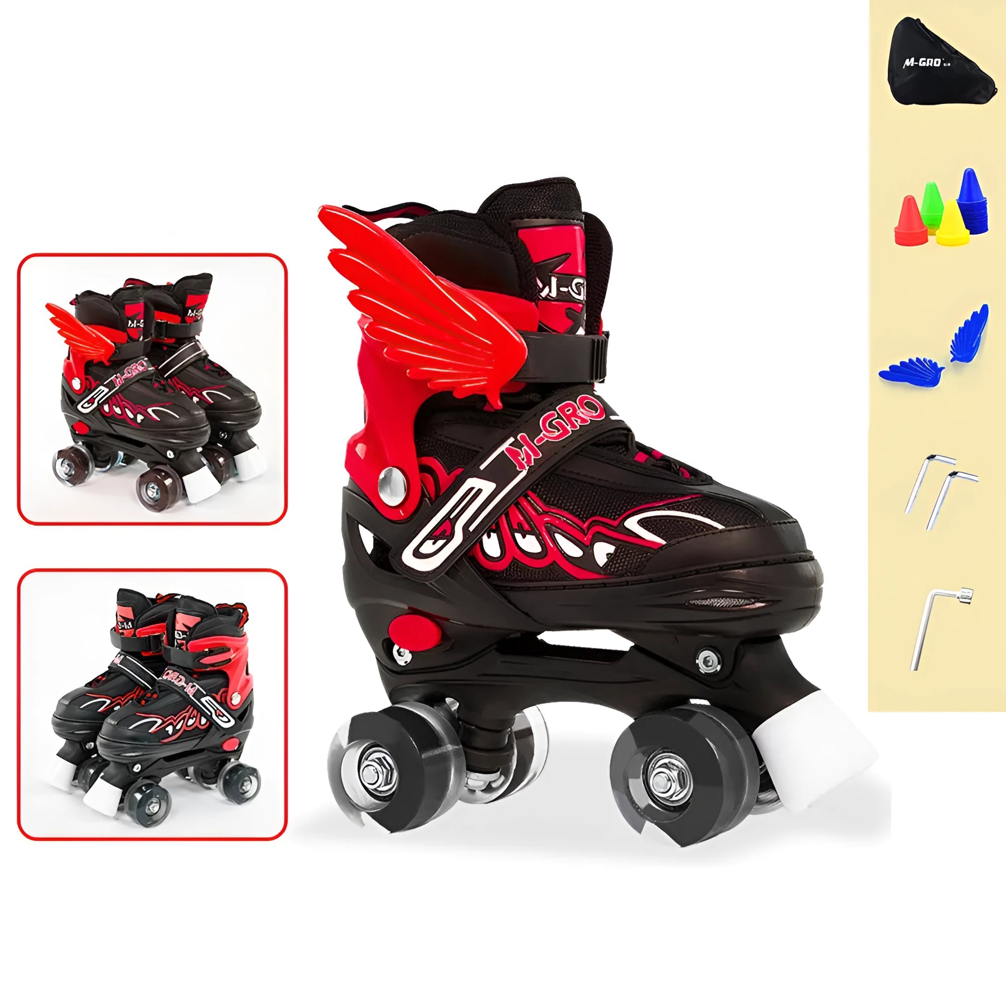 Children adjustable roller skates with 4 wheels, PP shell, PU wheels, ABEC-7 bearings, sizes S M L, blue pink red