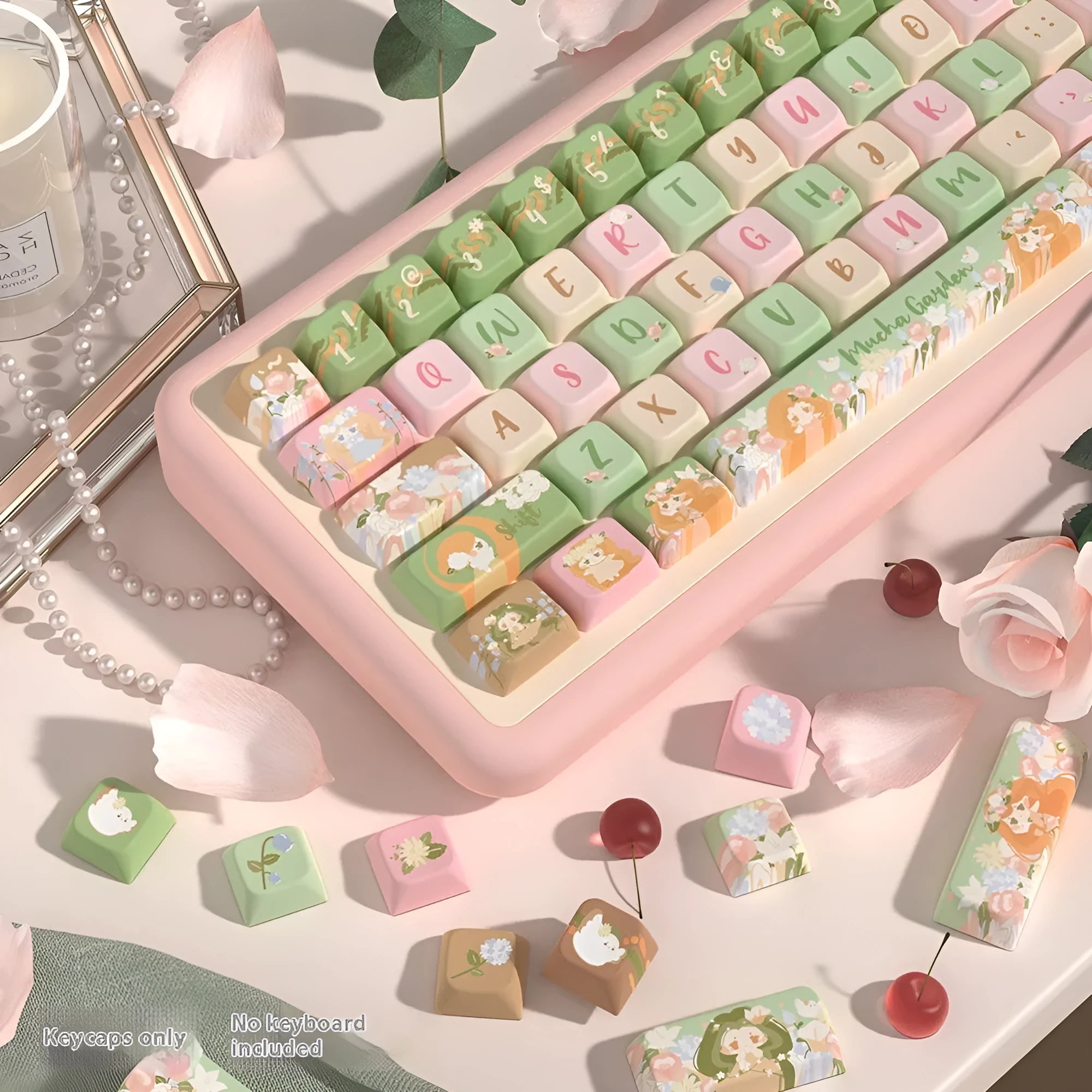 Mu Xia Garden mechanical keyboard key caps in Summer Garden colour with sublimation printing
