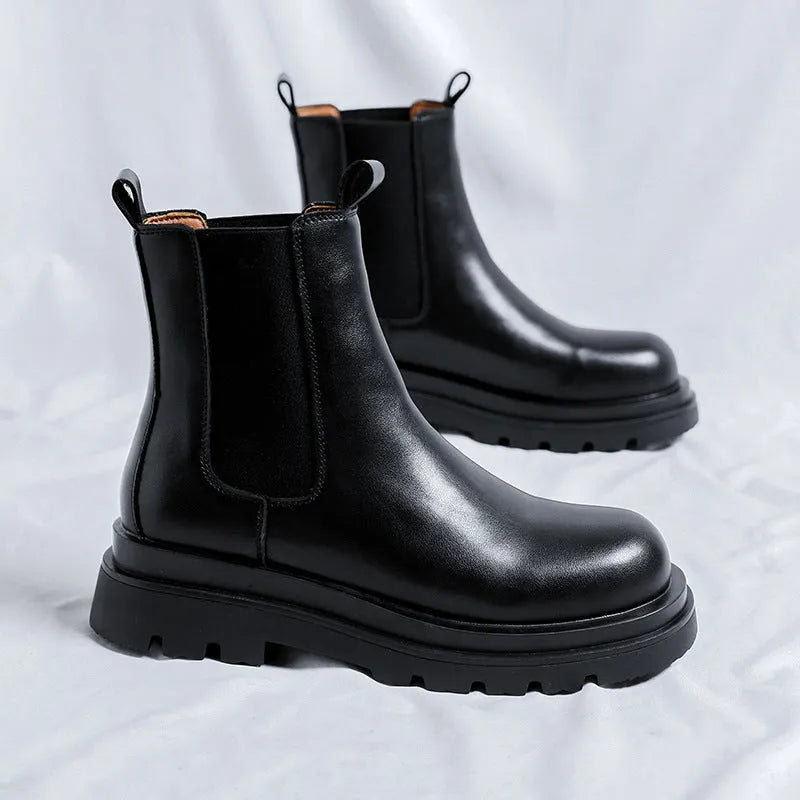 Chelsea men's high-top smoke pipe Martin boots in imitation leather with rubber sole and sewing thread detail