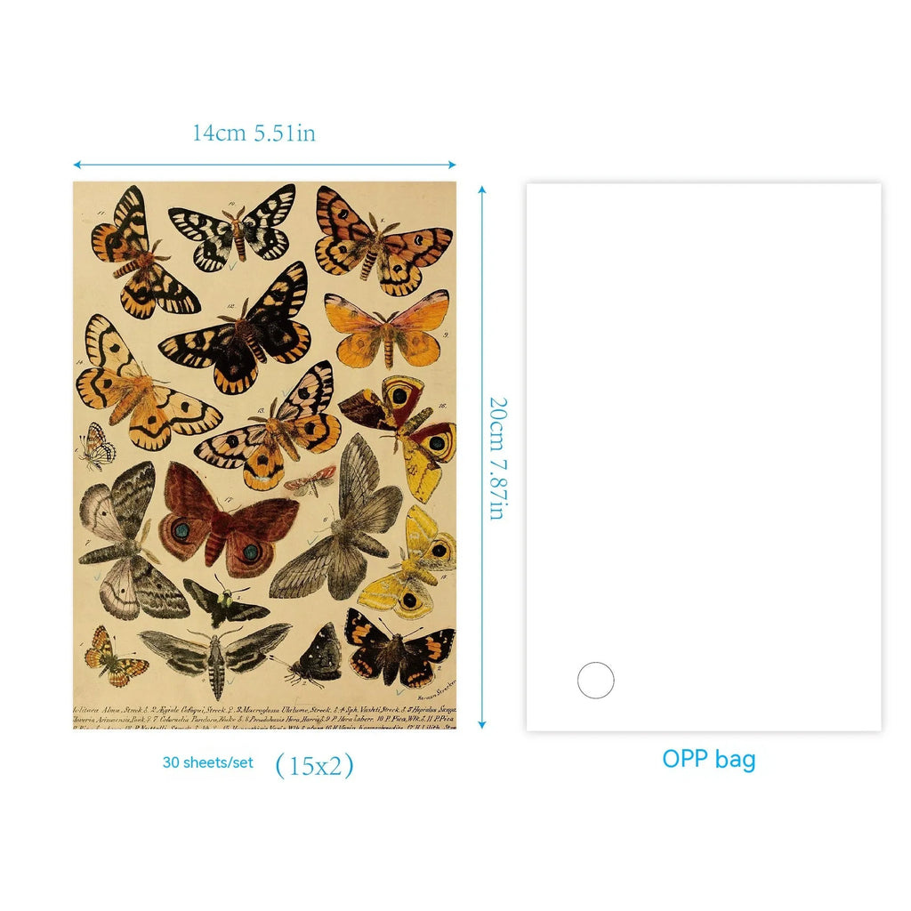 Pack of 30 retro-style scrapbook decoration papers with six different printed designs.